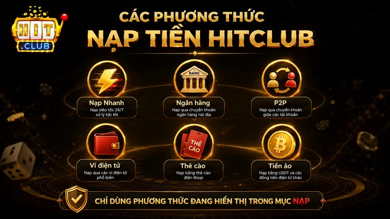 Các phương thức nạp tiền đang được hỗ trợ tại HITCLUB
